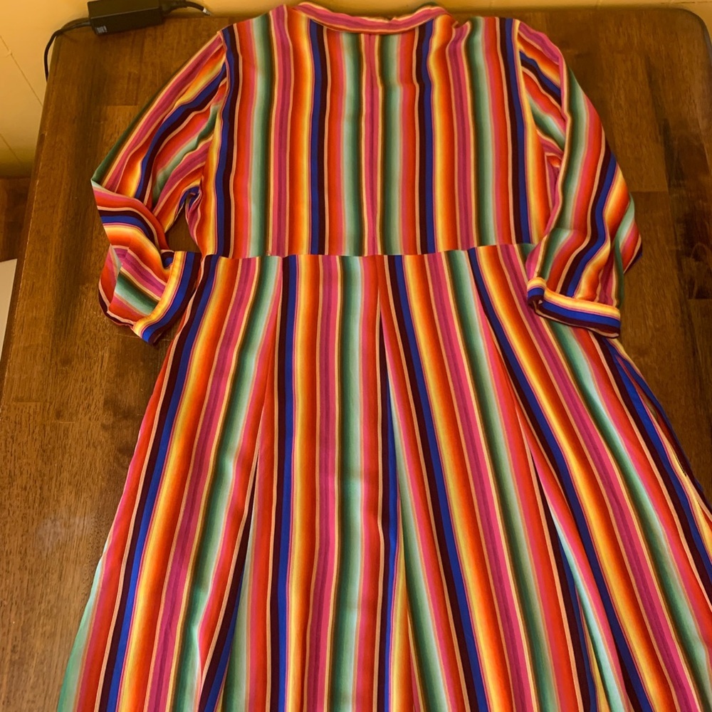 Philosophy Dress 14 Vibrant Rainbow Striped Maxi Button up 3/4 Sleeves Highwaist - Picture 10 of 14